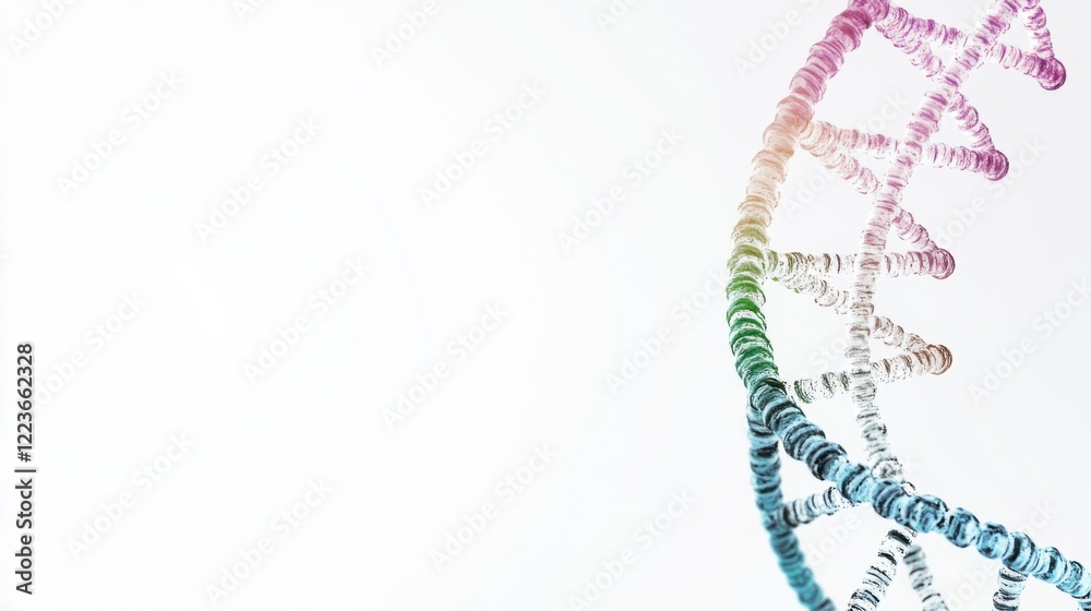 A strand of DNA depicted with a sleek, modern design against a white background, Scientific style A strand of DNA depicted with a sleek, modern design against a white background, Scientific style