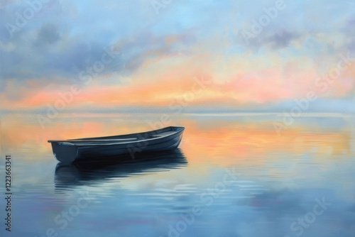 Wallpaper Mural Tranquil Dawn: Pastel Skies and Boat on a Serene Lake for Nature-Themed Decor Torontodigital.ca