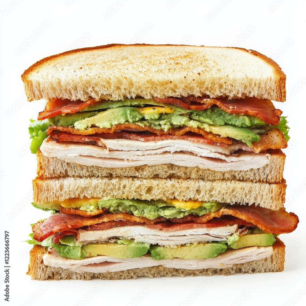 A classic club sandwich with turkey, bacon, and avocado A classic club sandwich with turkey, bacon, and avocado