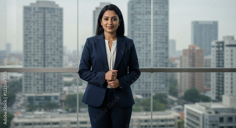 Confident Businesswoman in Modern Office Building, Portrait Confident Businesswoman in Modern Office Building, Portrait