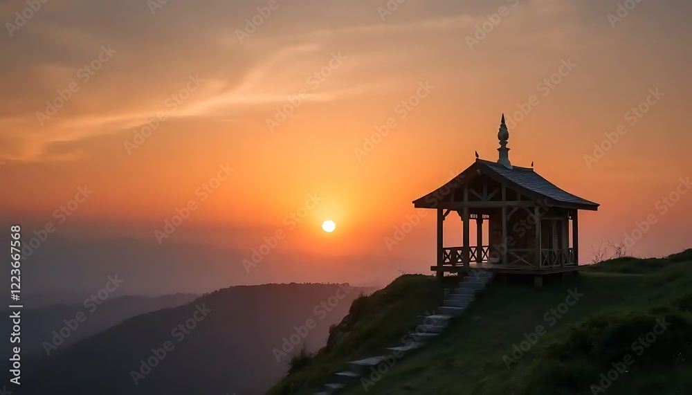 Fototapeta premium Sunset Viewpoint Mountaintop Pavilion Scenic Landscape