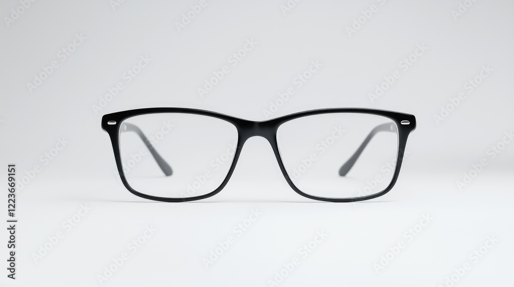 Black rectangular eyeglasses on white background; vision correction; product shot; website use Black rectangular eyeglasses on white background; vision correction; product shot; website use
