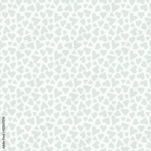 Pastel Sage Green Hearts Scattered on Pale Celadon background creating a seamless pattern print background