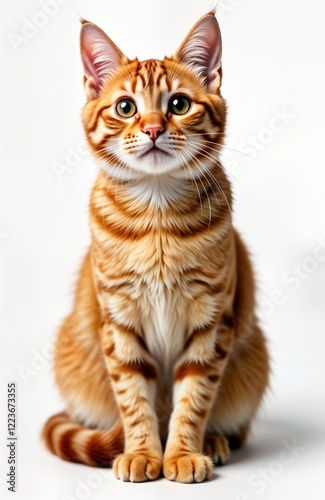 Adorable orange British shorthair cat sits calmly in portrait style. Cute pet animal in studio setting. Isolated on transparent background for digital design use. Perfect for pet product ads cat