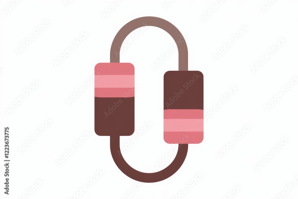 A simple illustration of a brown exercise band with pink handles. A simple illustration of a brown exercise band with pink handles.
