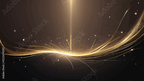 Gold wave flow and golden glitter on black background. Luxury golden flowing wavy lines glowing pattern with gold spray, sparckles. Shiny decorative ornate modern design. Beautiful ornaments.