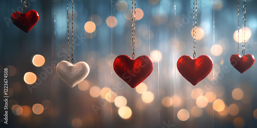 Hanging Heart Decorations Against a Glowing Background for a Romantic Atmosphere