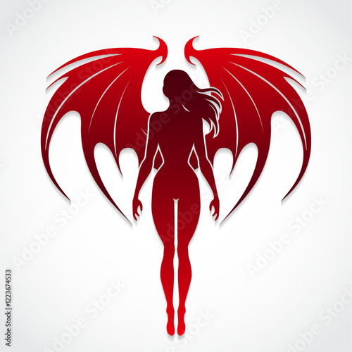 woman with demon wings red color silhouette symbol