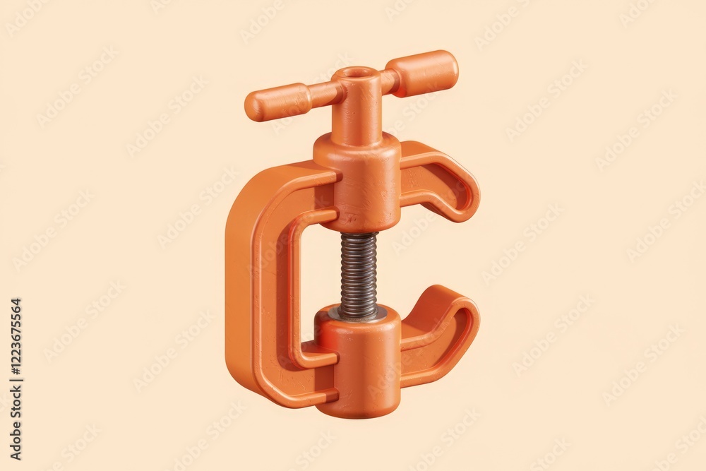 A closeup of an orange Cclamp on a light brown background. A closeup of an orange Cclamp on a light brown background.