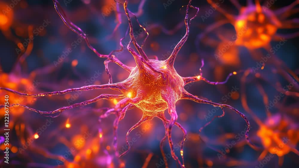 Neural signal transmission through interconnected neurons, visualizing complex information pathways within biological communication networks