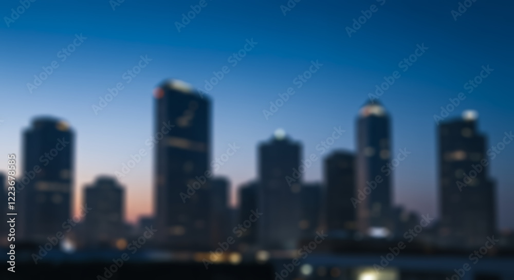 Blurred Cityscape at Dusk: Modern Skyscrapers at Sunset Blurred Cityscape at Dusk: Modern Skyscrapers at Sunset
