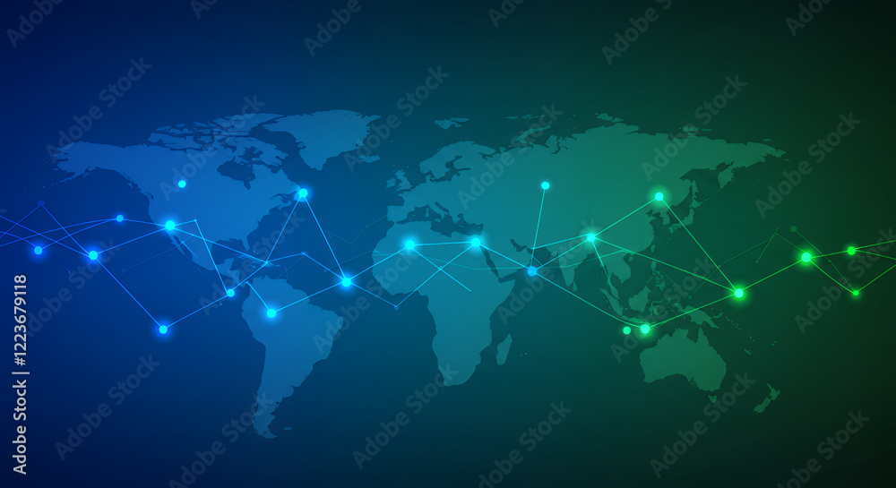 Global Network Connection, World Map with Data Flow, Technology Background Global Network Connection, World Map with Data Flow, Technology Background