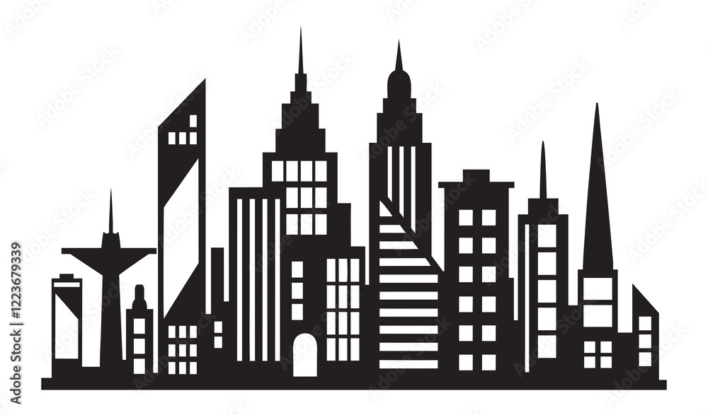 Fototapeta premium Modern urban skyline silhouette illustration