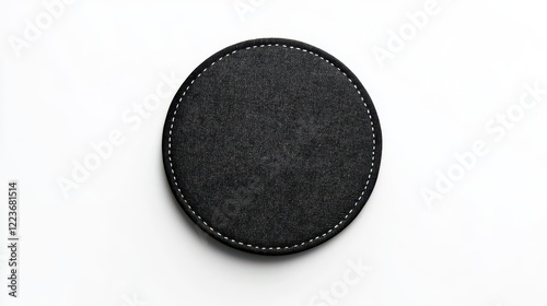 circular black fabric patch with white stitching detail realistic textile texture clean minimalist mockup presentation