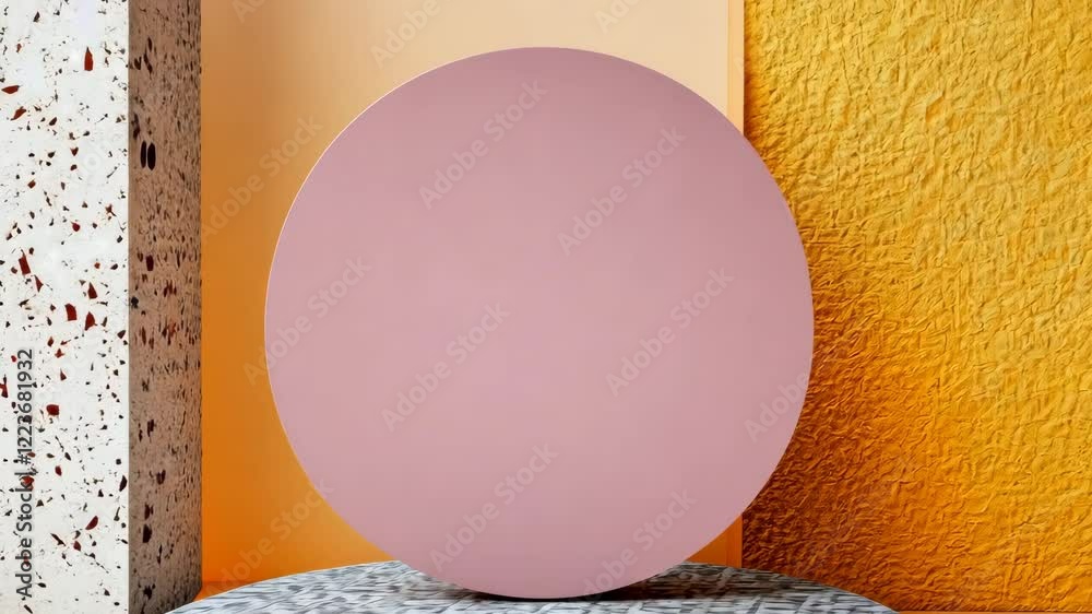 Colorful display of shapes and a round object on a pedestal. The shapes ...