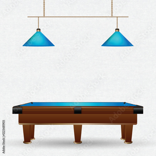 Illustration of billiard table, American billiards, snooker table, blue light, Vector illustration
