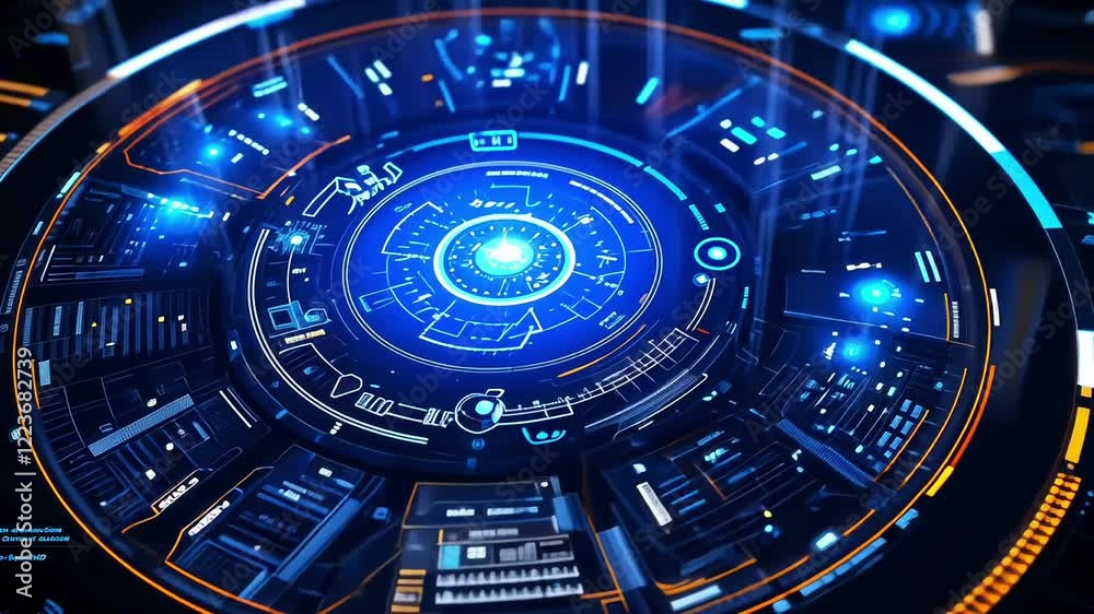 Complex technological interface evolving, with glowing lights and intricate details Complex technological interface evolving, with glowing lights and intricate details