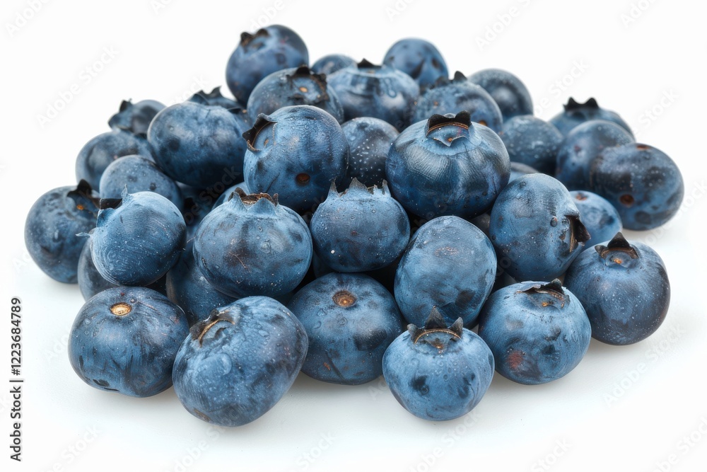 A vibrant collection of ripe blueberries arranged artistically on a clean, white surface, showcasing their natural sheen and richness isolated on transparent background A vibrant collection of ripe blueberries arranged artistically on a clean, white surface, showcasing their natural sheen and richness isolated on transparent background