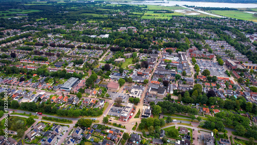 Aerial view around the old town of the city Burgum in the Netherlands on a sunny day in summer photo