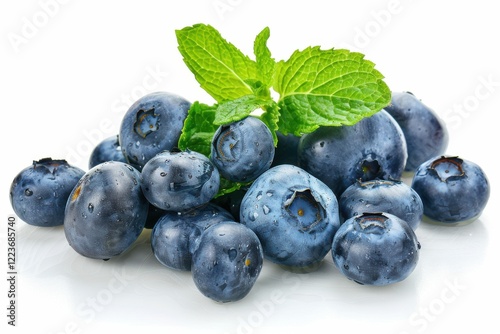 Wallpaper Mural Fresh blueberries glistening with droplets and a sprig of mint on a bright background create a vibrant, delicious display isolated on transparent background Torontodigital.ca