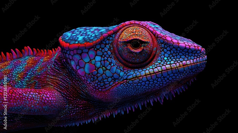 Vibrant Panther Chameleon in Colorful Lighting Vibrant Panther Chameleon in Colorful Lighting