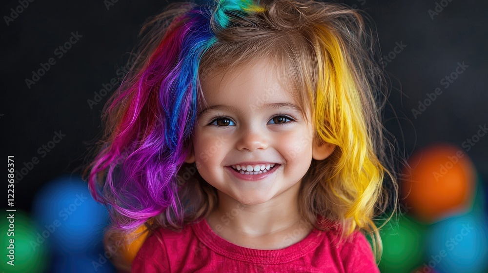 Happy toddler girl with colorful hair, playing balls Happy toddler girl with colorful hair, playing balls