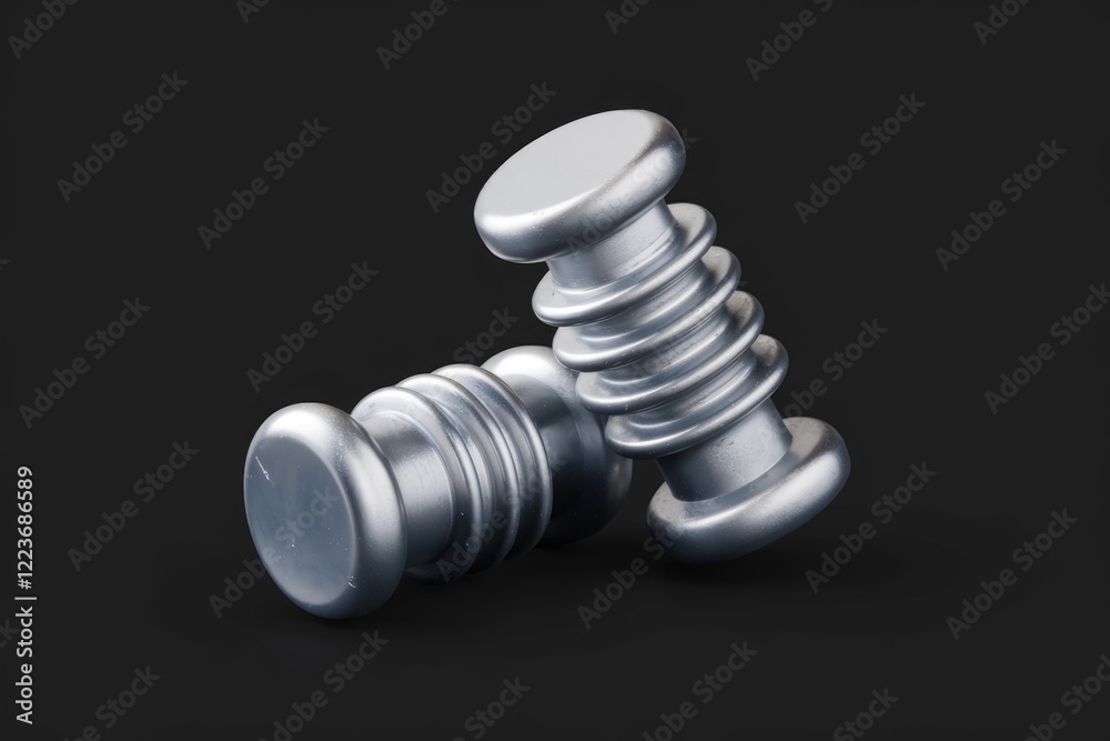 Two silver cylindrical objects with a grooved pattern. Two silver cylindrical objects with a grooved pattern.