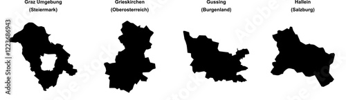 Graz Umgebung, Grieskirchen, Gussing, Hallein outline maps