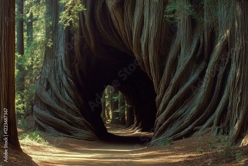 Coast Redwood: Old-Growth Redwood Trees in Beautiful Grove at Henry Cowell State Park, California, USA photo