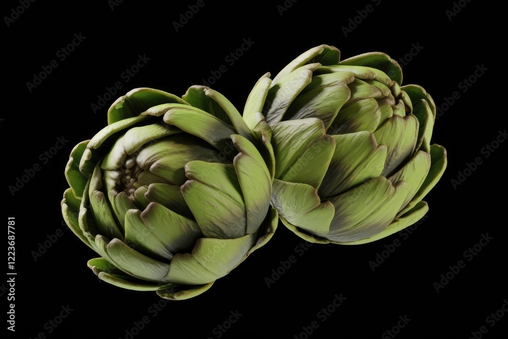 Fototapeta premium Two whole artichokes on a transparent background.