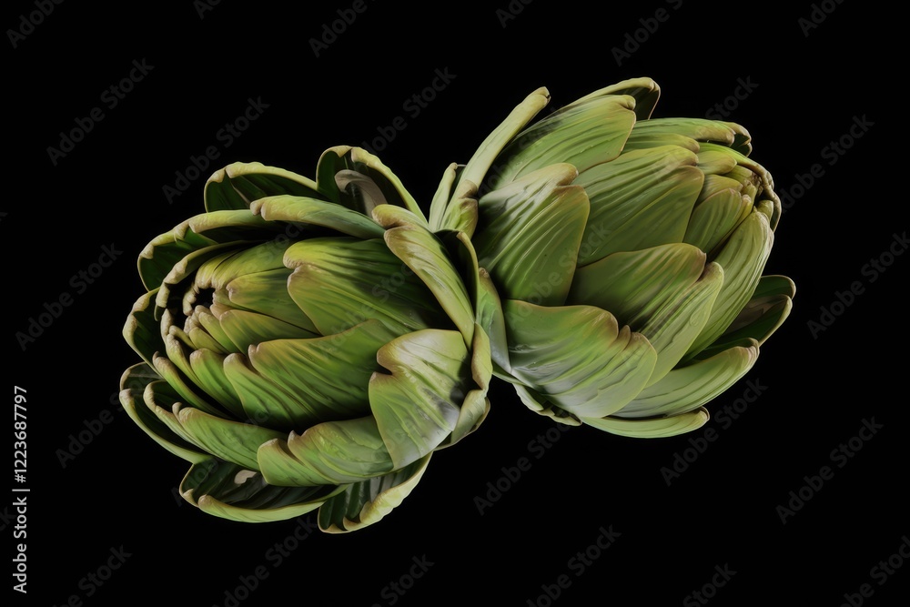 Fototapeta premium Two whole artichokes isolated on transparent background.