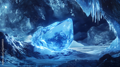 Wallpaper Mural Sparkling sapphire stone amidst the frosty peaks, icy cavern, mountains, snow. Sparkling Cavern. Illustration Torontodigital.ca