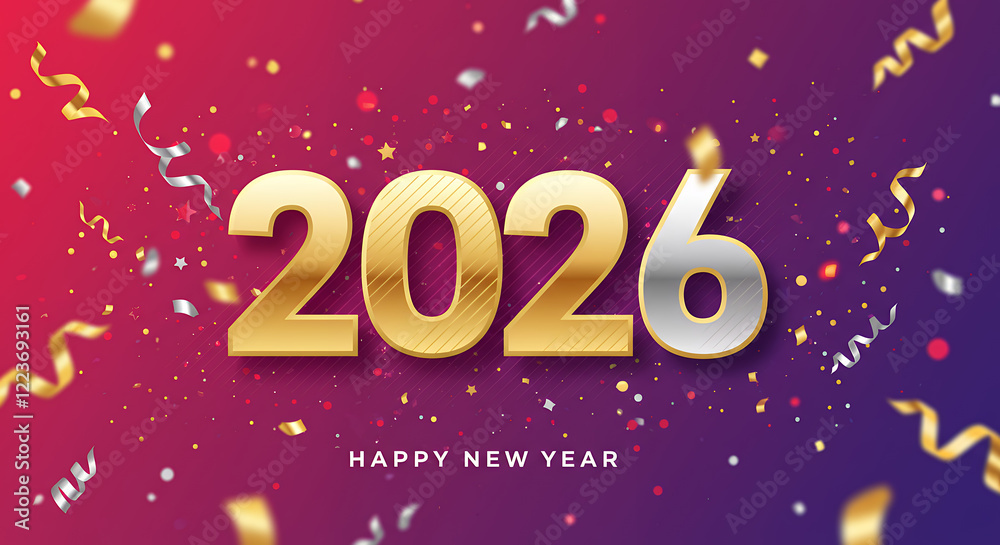 Happy New Year 2026: Gold and Silver Festive Celebration Background Happy New Year 2026: Gold and Silver Festive Celebration Background