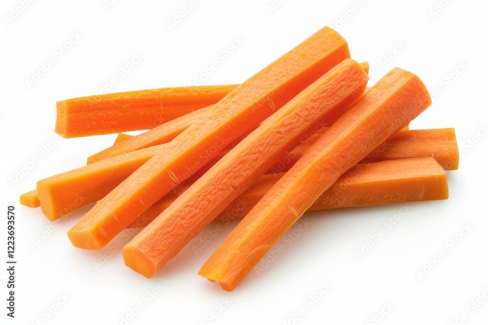 Crunchy orange carrot sticks arranged neatly on a bright surface, ready for a healthy snack or meal accompaniment isolated on transparent background Crunchy orange carrot sticks arranged neatly on a bright surface, ready for a healthy snack or meal accompaniment isolated on transparent background