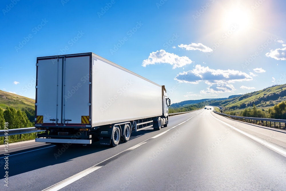 White truck highway transport sunny day White truck highway transport sunny day