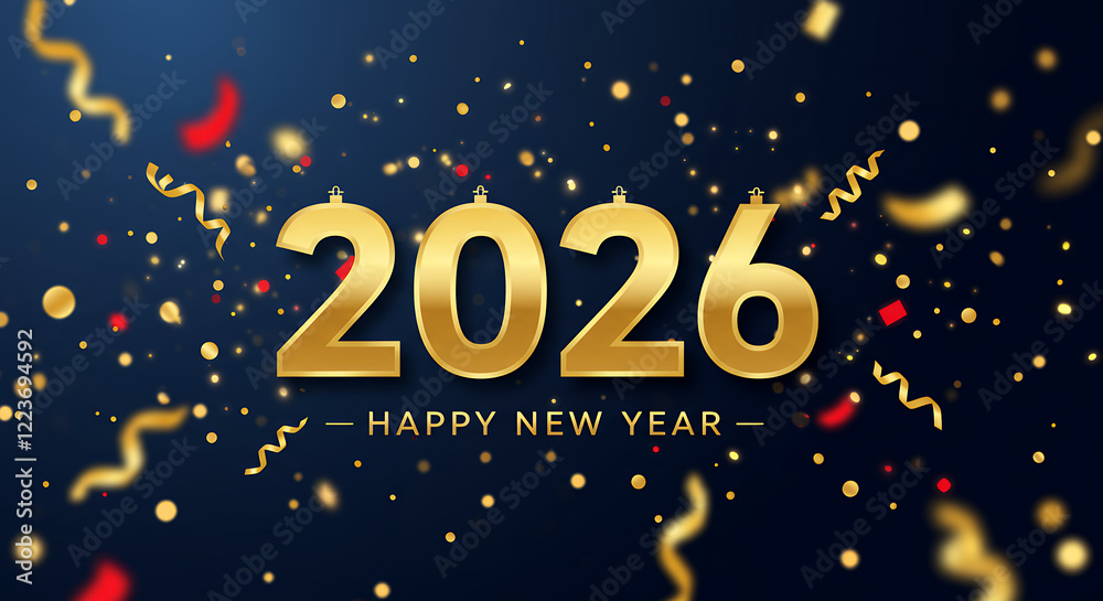 Naklejka premium Gold 2026 Happy New Year Celebration Background
