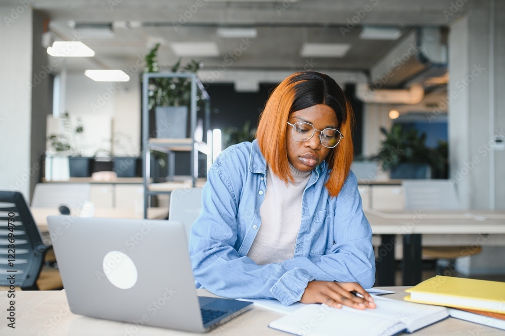 african american girl student studying at university at desk. Concept of higher education african american girl student studying at university at desk. Concept of higher education