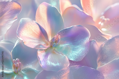 Highres holographic flower image iridescent pastel 3D artwork