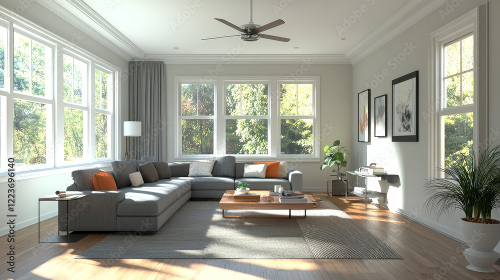 Fototapeta premium Radiant Comfort: A Bright Living Room with Cozy Charm