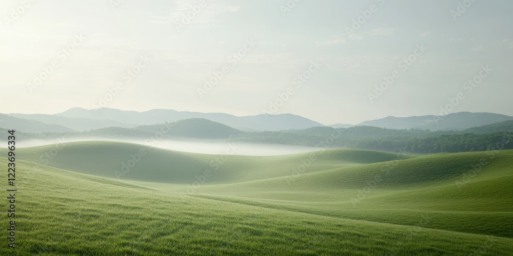 A field of grass with a foggy mist in the background. The mist gives the field a serene and peaceful atmosphere A field of grass with a foggy mist in the background. The mist gives the field a serene and peaceful atmosphere