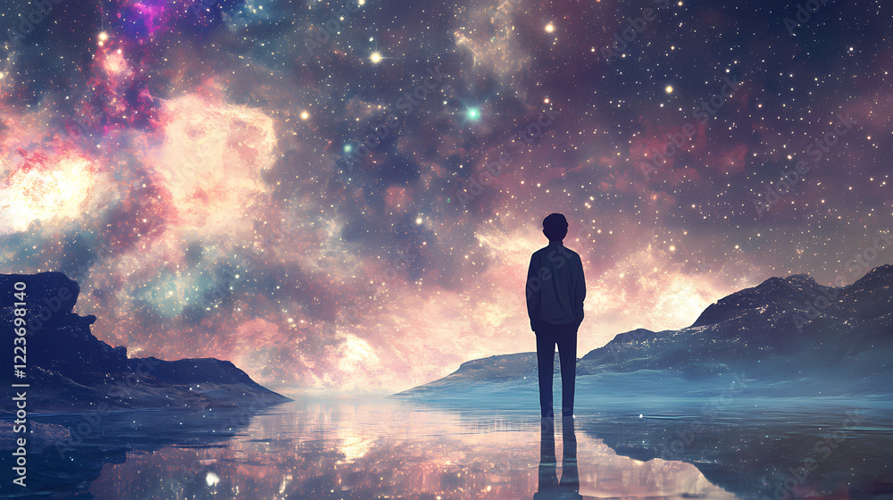 Fototapeta premium Galaxy in space lagoon nebula. Starry Lagoon. Illustration
