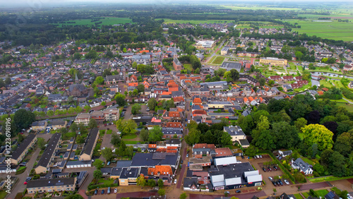 Aerial view around the old town of the city Kollum on a cloudy day in Netherland. photo