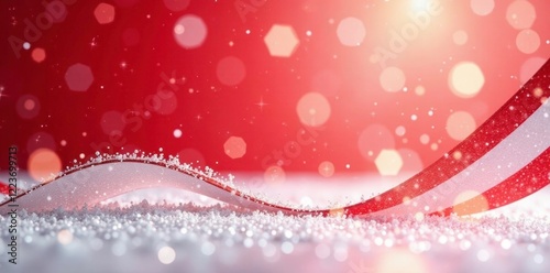 Shiny red and white striped background with reflective glitter flakes, shiny, white, holiday