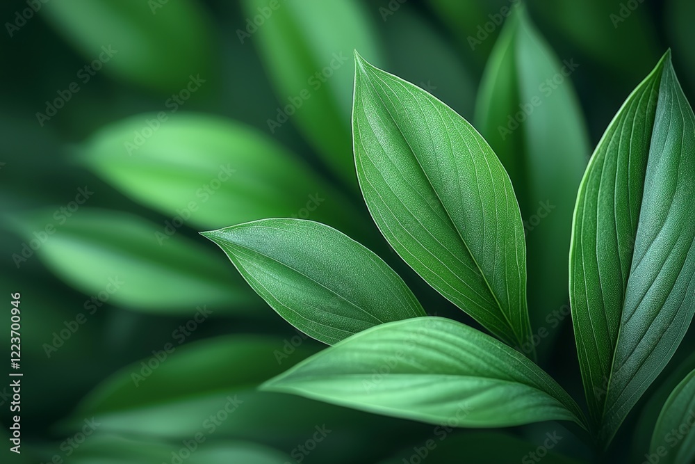 Fototapeta premium Plant leaf texture on an abstract green nature background