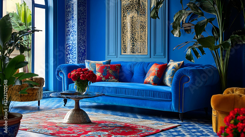 Vibrant Blue Gardens in Marrakech with Exotic Flora
