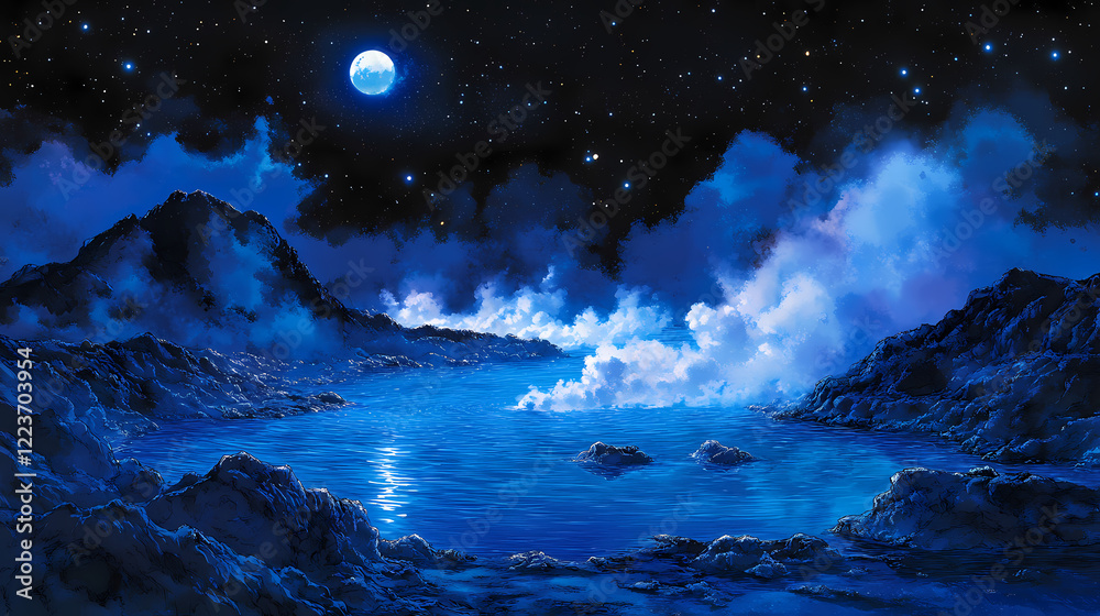 Fototapeta premium anime depiction blue lagoon night