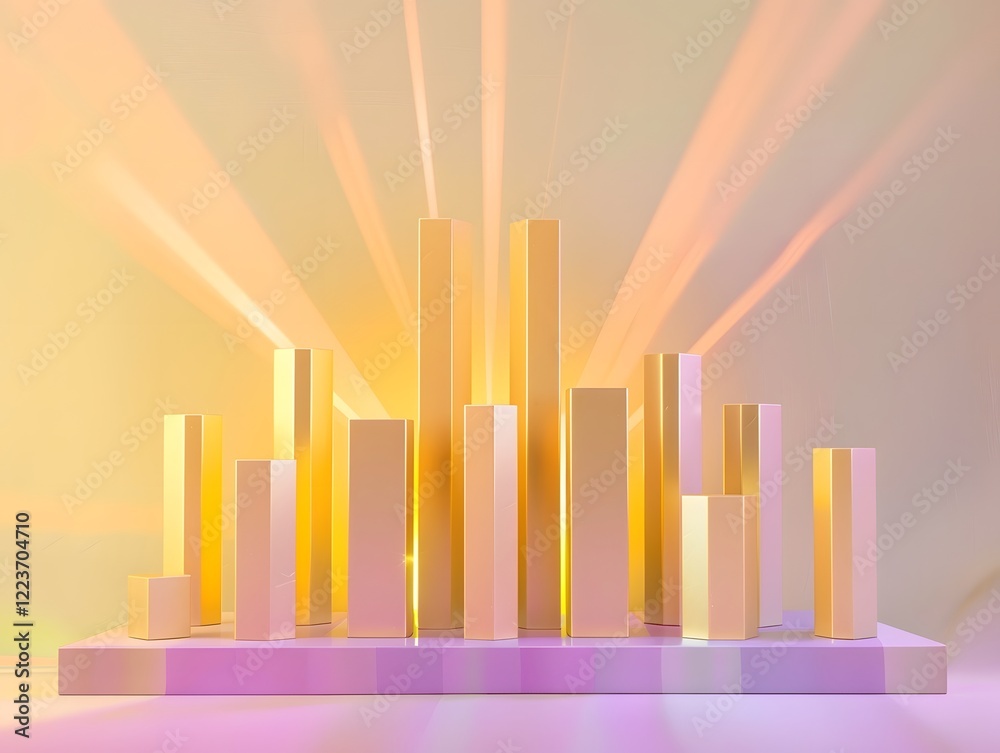 Fototapeta premium Decorative Bar Graph with Golden Rays in Pastel Yellow and Lavender Tones