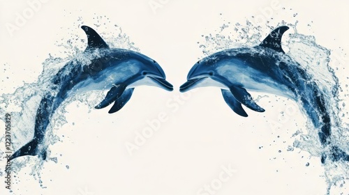 Two Dolphins Jumping in Water Splash - Majestic Marine Life