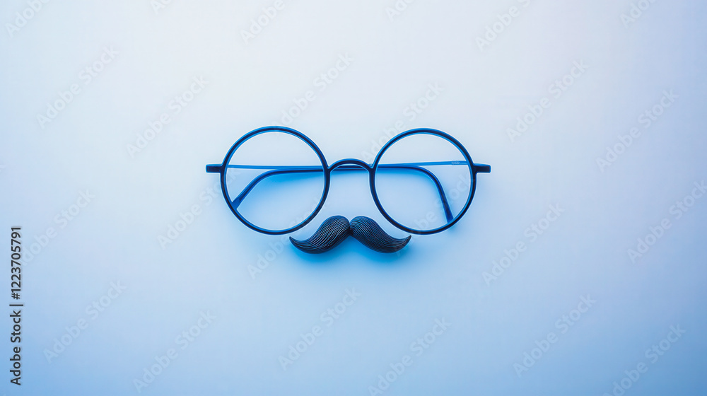 Fototapeta premium A man's glasses and mustache are shown on a white background