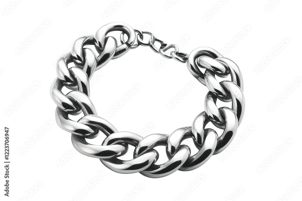 Obraz premium Elegant silver chain bracelet showcasing intricate links and a polished shine, perfect for any occasion and personal style isolated on transparent background